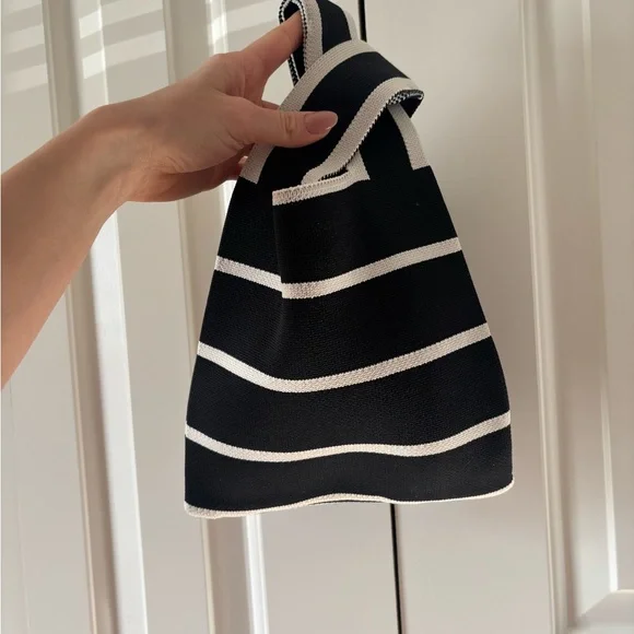 Black and White Striped Women's Bag - Picture 2 of 6